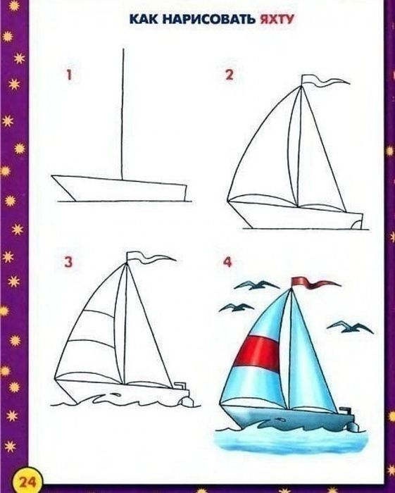 как нарисовать яхту