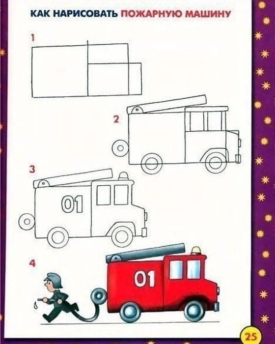 как нарисовать пожарную машину
